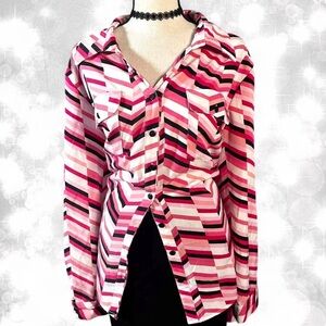 Boho Magenta Chevron Long Sleeve Button Up Top